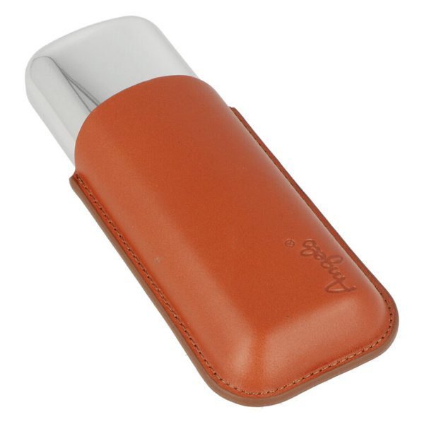 Pouzdro na 2 doutníky Angelo, kov/kůže, světle hnědé