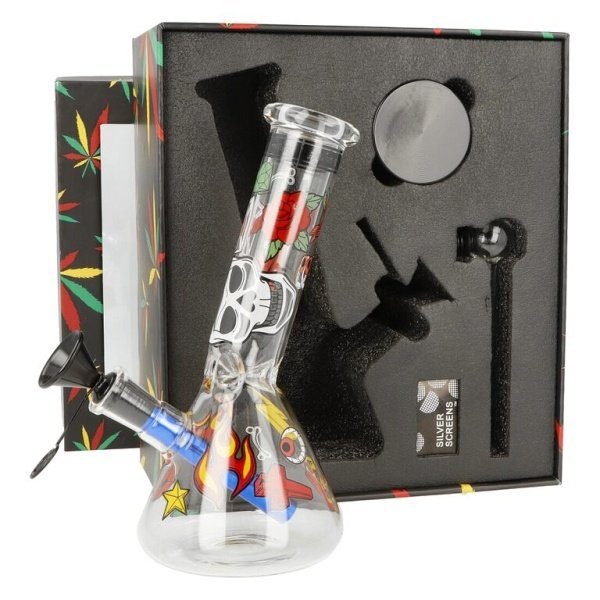 Skleněný bong Super Heroes Giftset Blue, 18cm