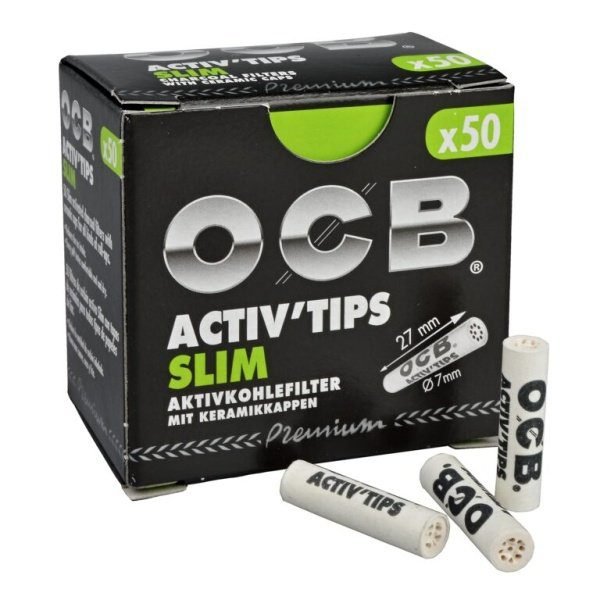 Cigaretové filtry OCB Activ Tips Slim 7mm, charcoal, 50ks