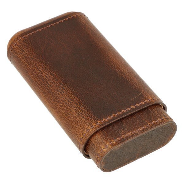 Pouzdro na 3 doutníky Angelo, hnědá kůže antique, 11cm