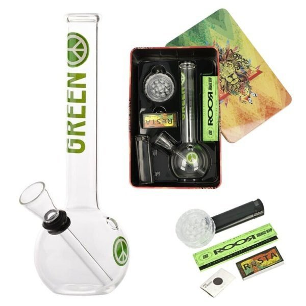 Skleněný bong Gift set Green, 19cm