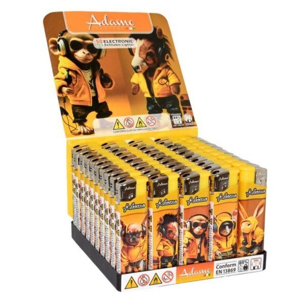 Zapalovač Adamo Piezo Slim Yellow Animals