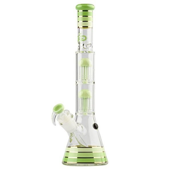 Skleněný bong s perkolací Grace Glass Golden Line Green Stripes, 38cm
