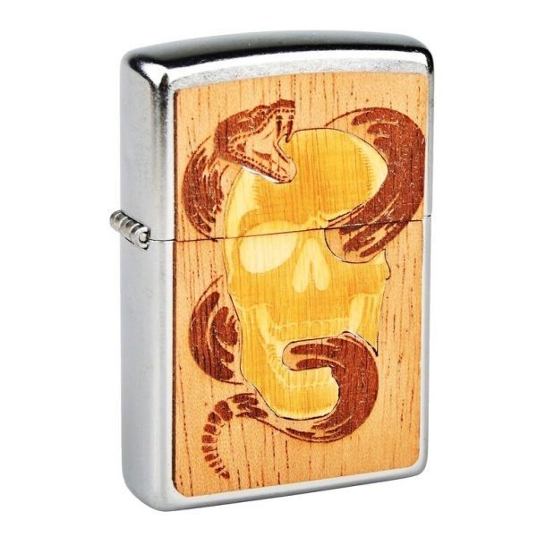 Zapalovač Zippo Woodchuck Skull & Snake, patinovaný