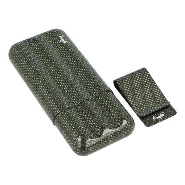Pouzdro na 3 doutníky Angelo Carbon zelené, 16cm
