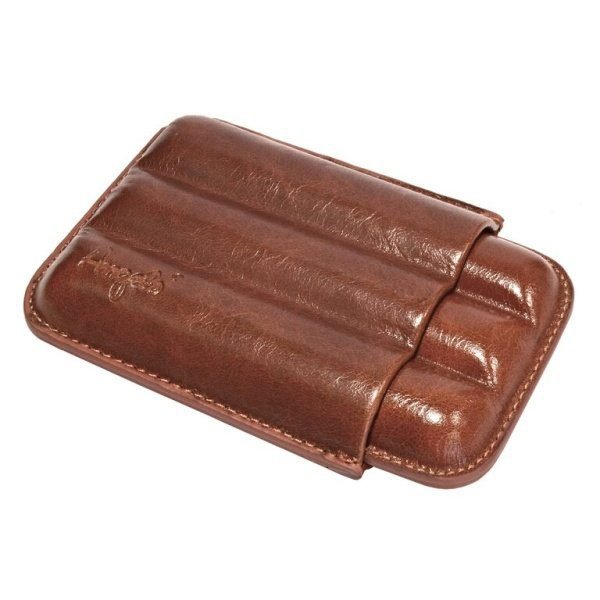 Pouzdro na 3 doutníky Etue Angelo, hnědé, kožené, 12-17cm/24mm