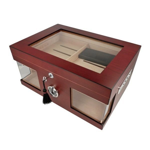 Humidor na doutníky Červenohnědý, prosklený, světlý, 38x26x18cm