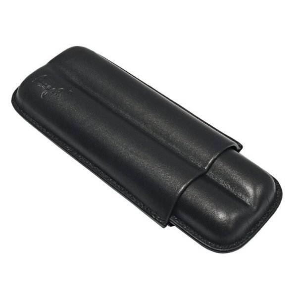 Pouzdro na 2 doutníky Etue, černé, kožené, 16cm/21mm