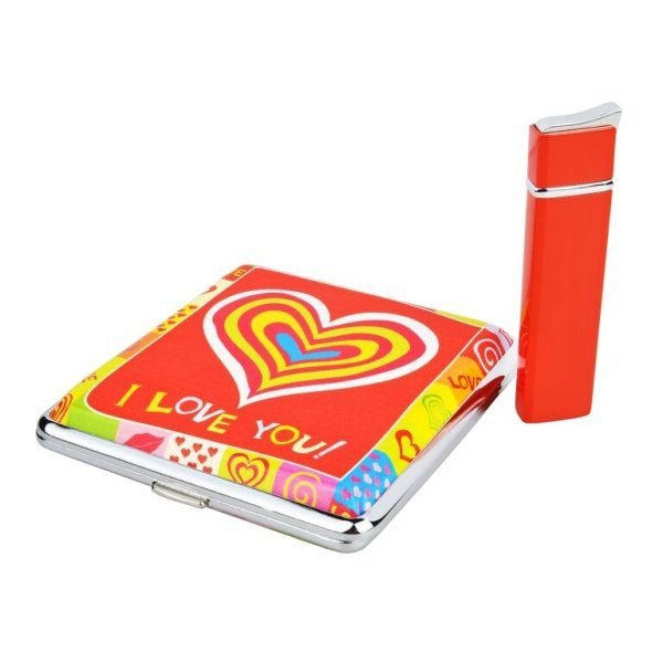 Sada Eurojet zapalovač a cigaretové pouzdro Heart red